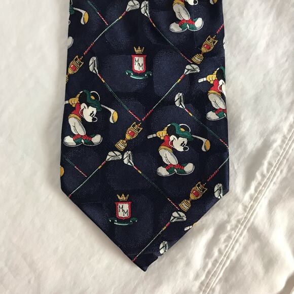 Disney Mickey Mouse VTG Blue 100% Silk Golf Tie Atlas Design Sweden Trophy - Picture 2 of 6